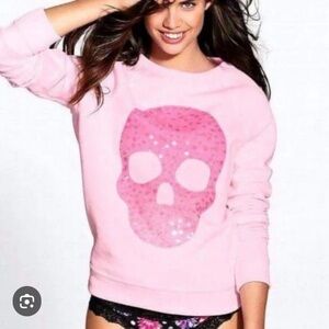 VS Pink bling crew neck skull Sz M